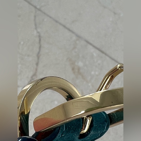 Maison Boinet Skinny Nubuck Leather Belt in Deep Turquoise w Gold Buckle 75 - Picture 15 of 16